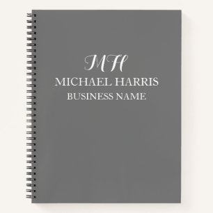 Professional Grey Monogram Initial Business Notebook