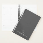 Professional Grey Monogram Initial Name & Title Planner<br><div class="desc">Professional business planner features a minimal design in a grey colour palette with white accents. Custom name presented in the lower right hand corner in stylish simple font with a complimentary minimal monogram medallion. Shown with a custom name and monogrammed initial on the front in modern typography, this personalised business...</div>