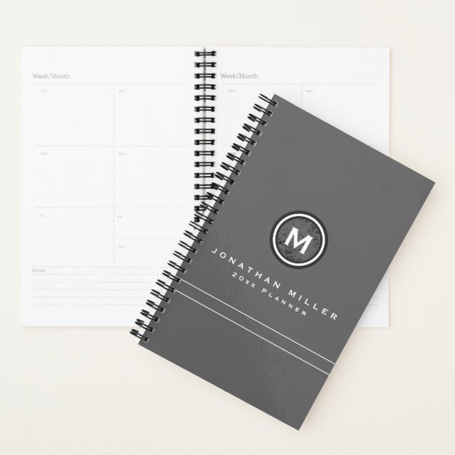 Professional Grey Monogram | Name & Year Planner (Display)