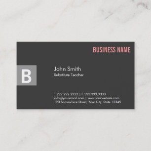 Professional Grey Substitute Teacher Business Card