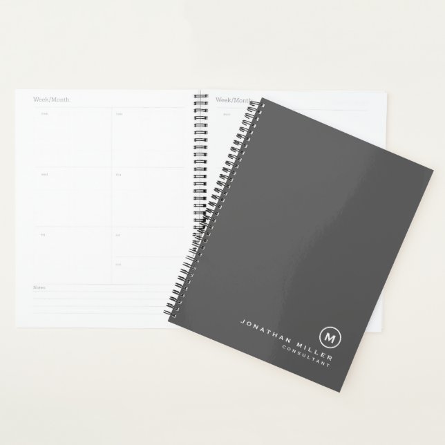 Professional Grey & White Monogram Initial Planner (Display)