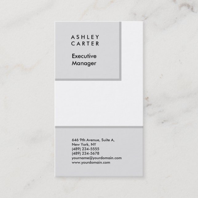 Professional grey white plain minimalist modern business card (Front)