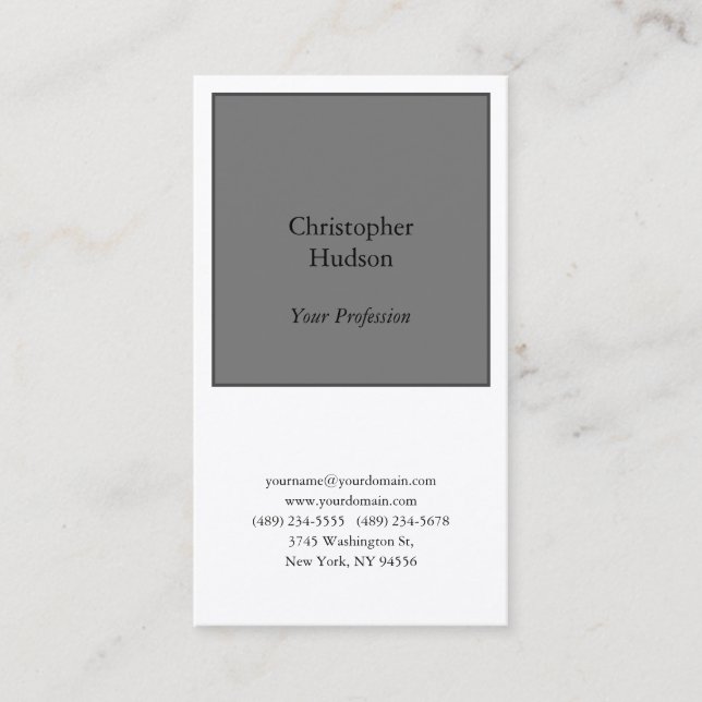 Professional Grey & White Plain Premium Silk Business Card (Front)