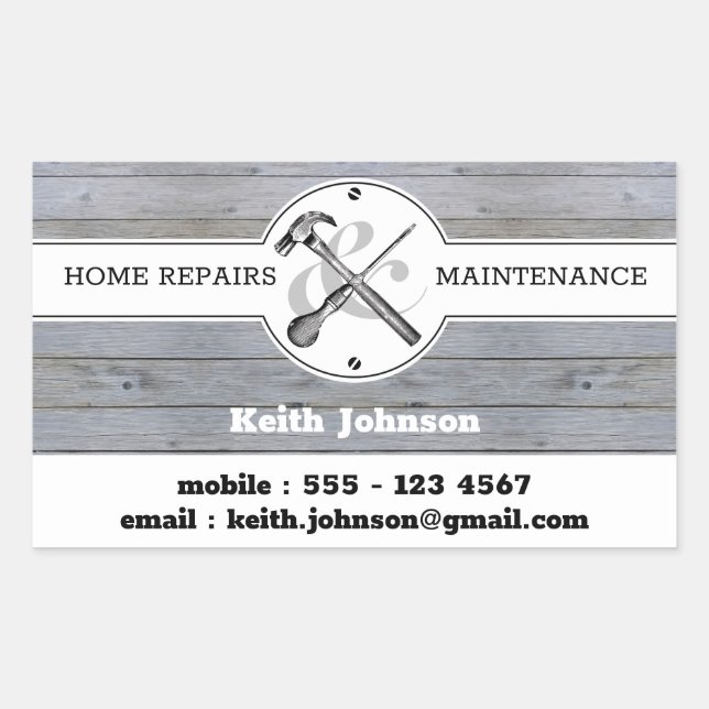 Professional Grey Wood Grain Handyman Construction Rectangular Sticker (Front)