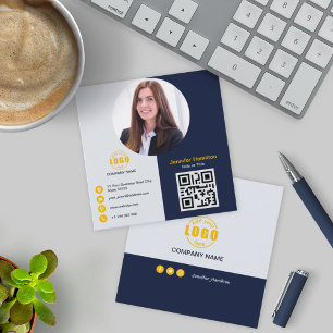 Professional Grey Yellow add your Photo QR Code Sq Square Business Card