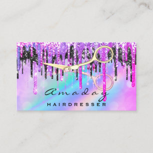Professional Hair Salon Golden Scissors Pink Business Card