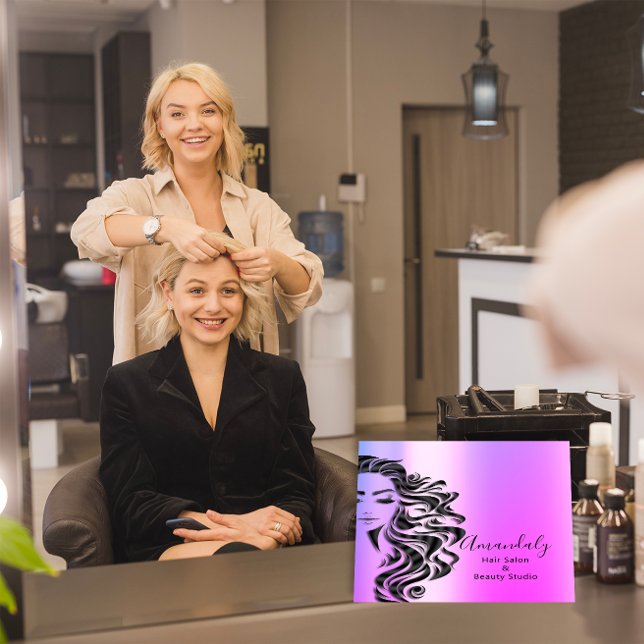 Professional Hair Salon Makeup Lash Purple Pink Square Business Card (Hairdresser Makeup Business Card FlorenceK )