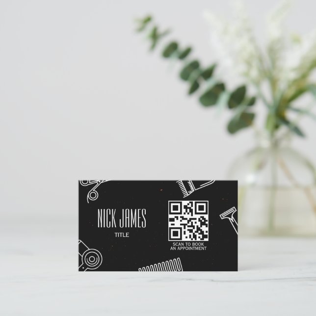 Professional hair salon QR code scan to book  Business Card (Standing Front)