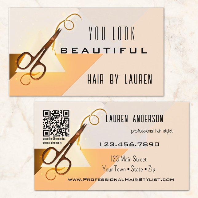 Professional Hair Stylist Beauty QR Code  Business Card (Creator Uploaded)