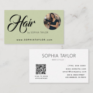 Professional Hair Stylist Photo QR Code Green Business Card