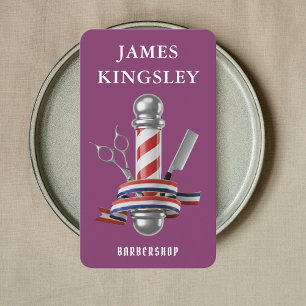 Professional Haircut Barber Pole Modern Barbershop Business Card