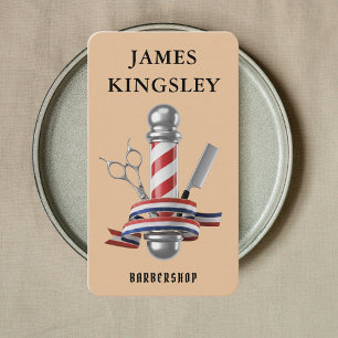 Professional Haircut Barber Pole Modern Barbershop Business Card
