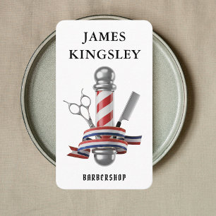 Professional Haircut Barber Pole Modern Barbershop Business Card