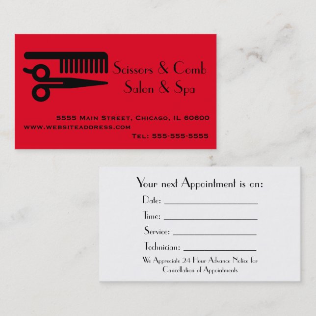 Professional Hairdresser Appointment Reminder Business Card (Front/Back)