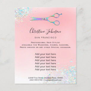 professional hairdresser faux chunky glitter flyer