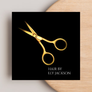 Professional Hairdresser Gold Scissor & Black Square Business Card