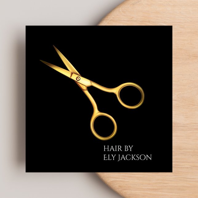 Professional Hairdresser Gold Scissor & Black  Square Business Card (Creator Uploaded)