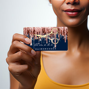 Professional Hairdresser Golden Scissors Navy Business Card