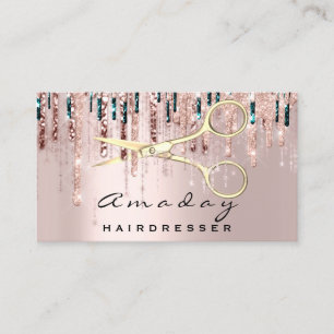 Professional Hairdresser Golden Scissors Rose Drip Business Card