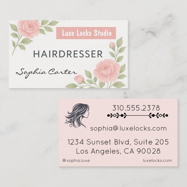 Professional Hairdresser Horizontal Double-Sided Business Card (Front/Back)