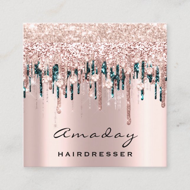 Professional Hairdresser Makeup Rose Diamond Square Business Card (Front)