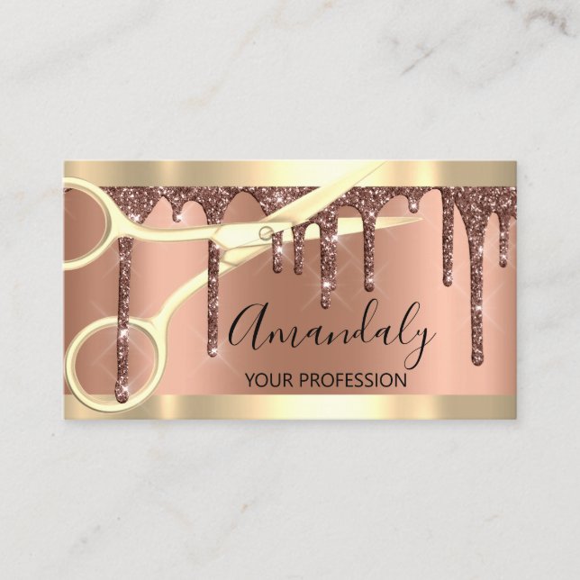 Professional Hairdresser Scissors Gold Copper Business Card (Front)