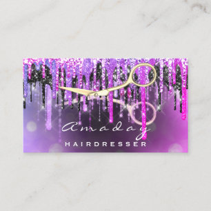 Professional Hairdresser Scissors Gold Drip Pink Business Card