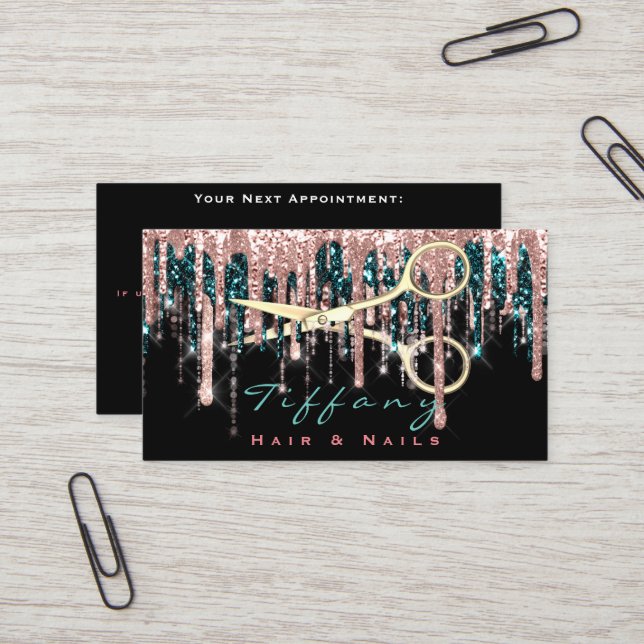Professional Hairdresser Scissors Rose Black Gold  Business Card (Front/Back In Situ)