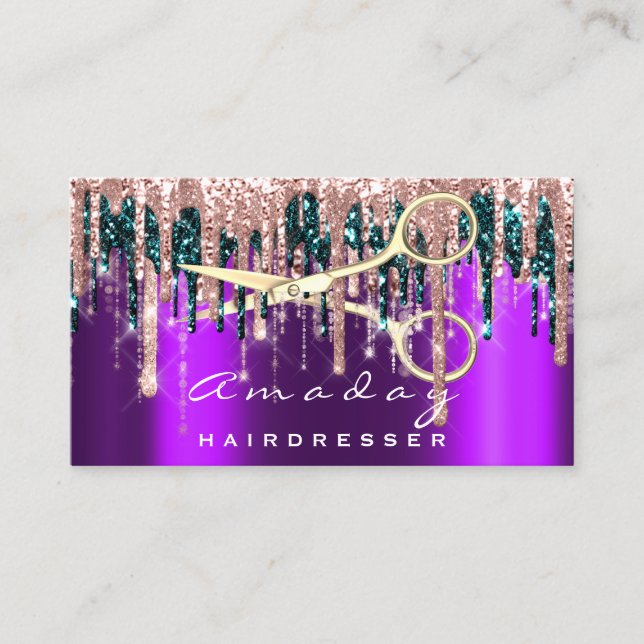 Professional Hairdresser Scissors Rose Purple Business Card (Front)