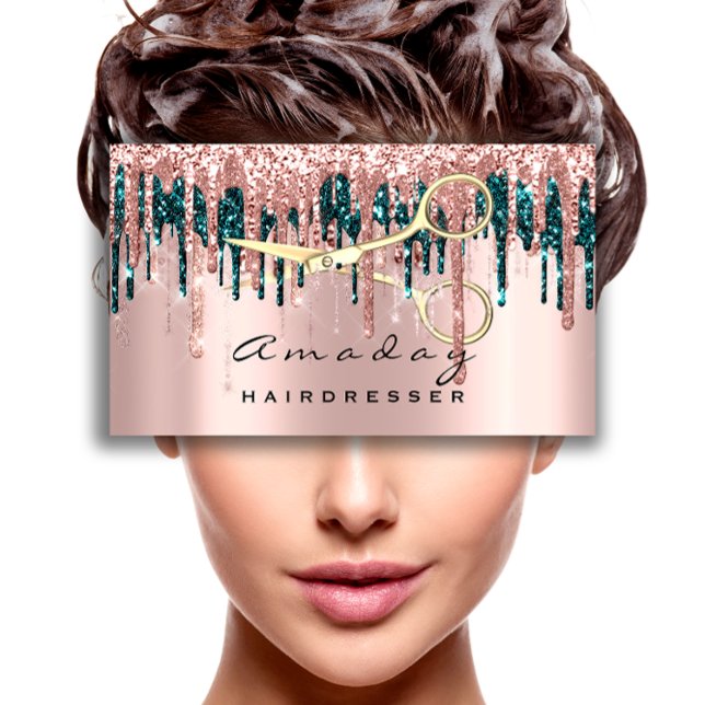 Professional Hairdresser Scissors Rose Teal  Gold Business Card (Professional Hairdresser Scissors Rose Teal Gold Business Card)
