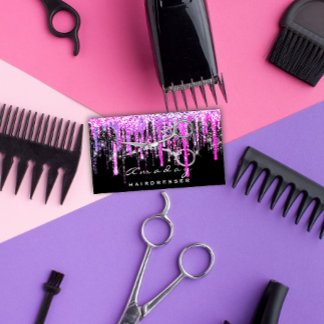 Professional Hairdresser Scissors Silver Hot Pink Business Card