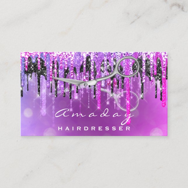 Professional Hairdresser Silver Scissors Drips VIP Business Card (Front)