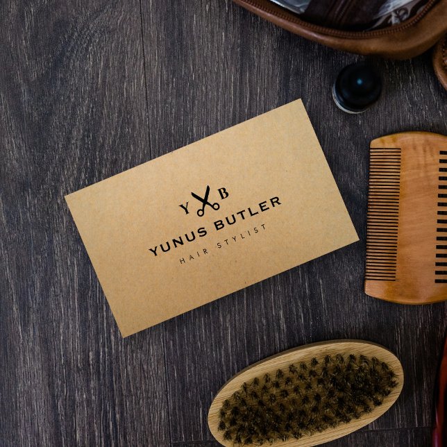 Professional Hairstylist Monogram Kraft  Business Card (Creator Uploaded)