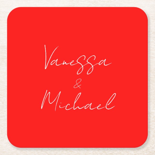 Professional handwriting name custom wedding square paper coaster (Front)