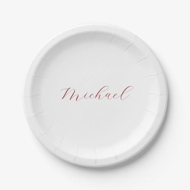 Professional handwriting name minimalist modern paper plate (Front)