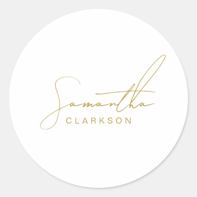 Professional Handwritten Gold Script Typography Classic Round Sticker (Front)