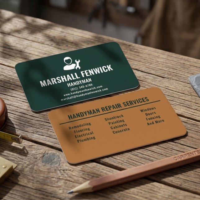 Professional Handyman Forest Green Copper Business Card (Creator Uploaded)