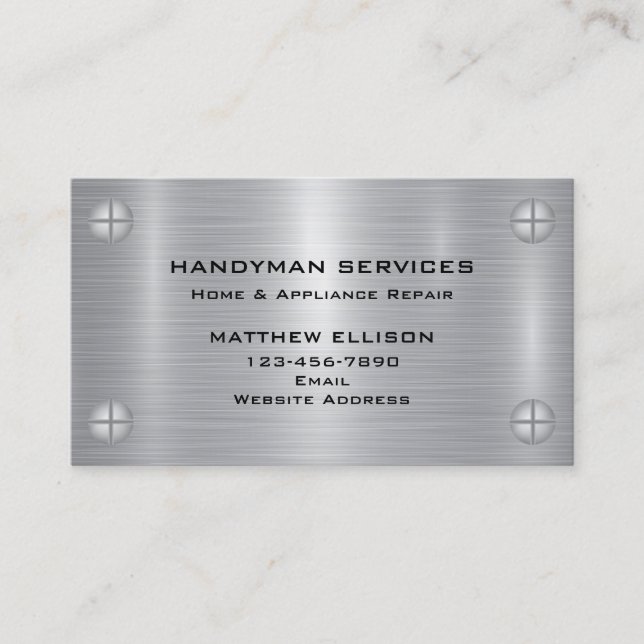 Professional Handyman Home Repair Metal Style Business Card (Front)