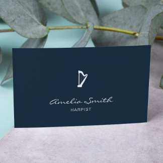 Professional Harpist Minimal Elegant Navy Blue Business Card