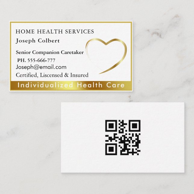 Professional Health Caregiver Medical QR Code gold Business Card (Front/Back)