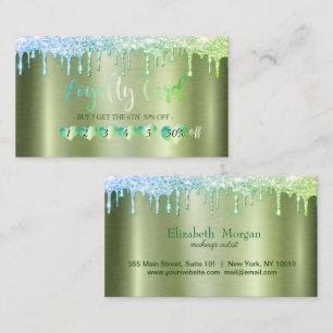 Professional Hearts,Glitter Drips Green Metallic Loyalty Card