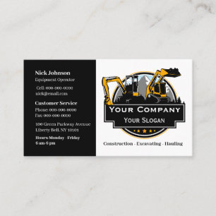 Professional Heavy Equipment Construction Company  Business Card