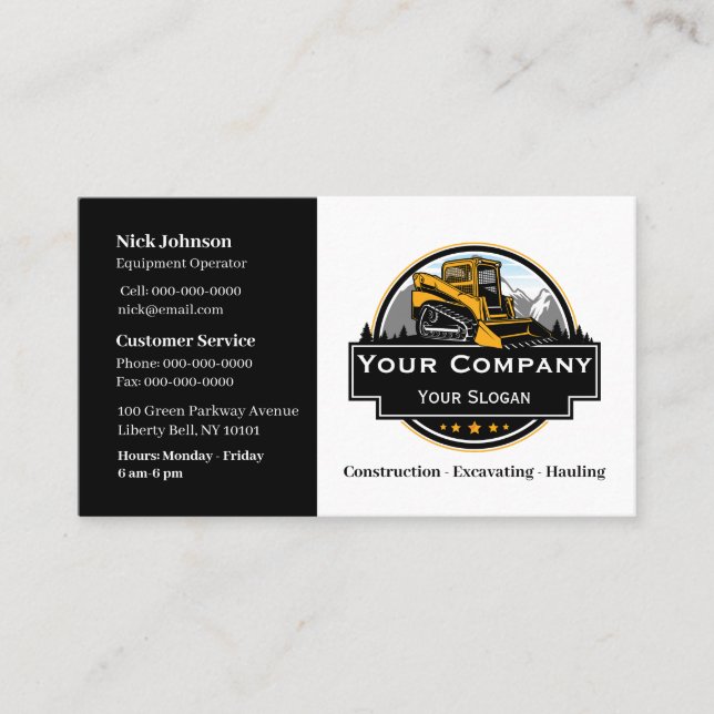 Professional Heavy Equipment Construction Company  Business Card (Front)