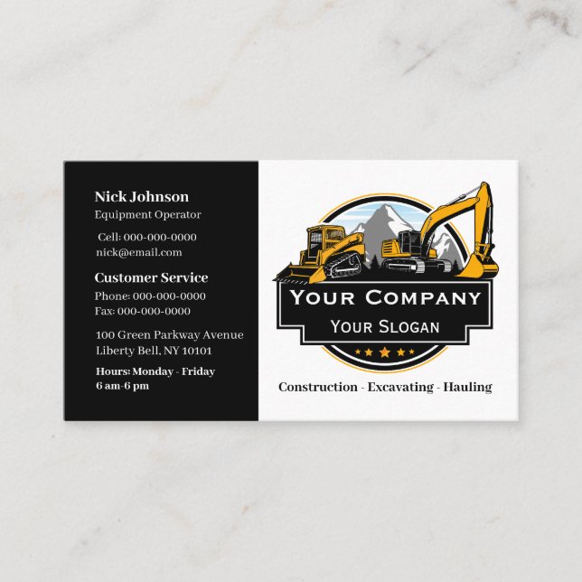 Professional Heavy Equipment Construction Company  Business Card (Front)