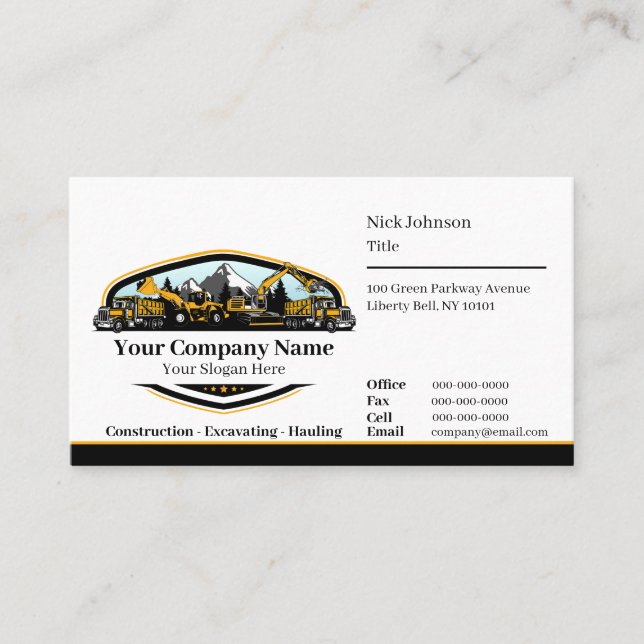 Professional Heavy Equipment Construction Company  Business Card (Front)