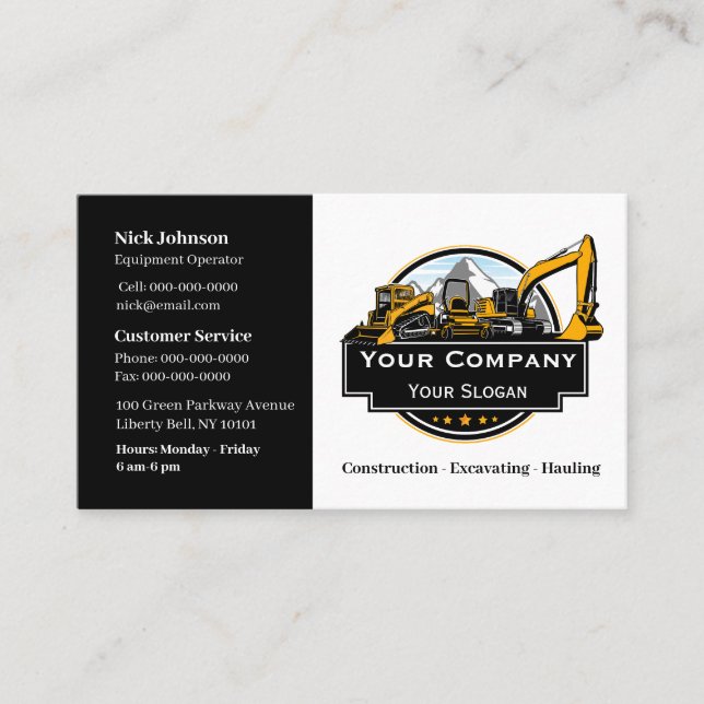 Professional Heavy Equipment Construction Company  Business Card (Front)