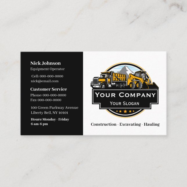 Professional Heavy Equipment Construction Company  Business Card (Front)