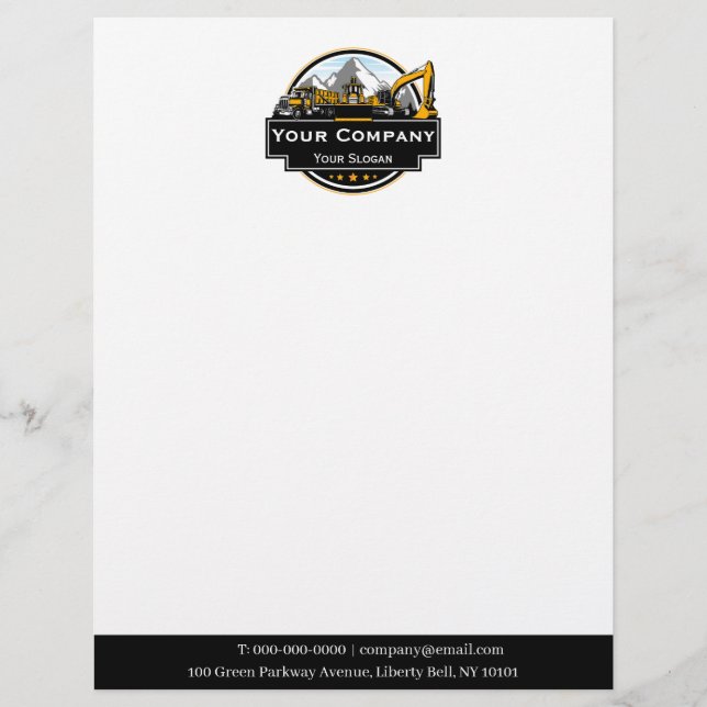 Professional Heavy Equipment Construction Company  Custom Letterhead (Front)