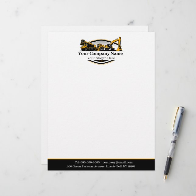 Professional Heavy Equipment Construction Company  Custom Letterhead (Front/Back In Situ)