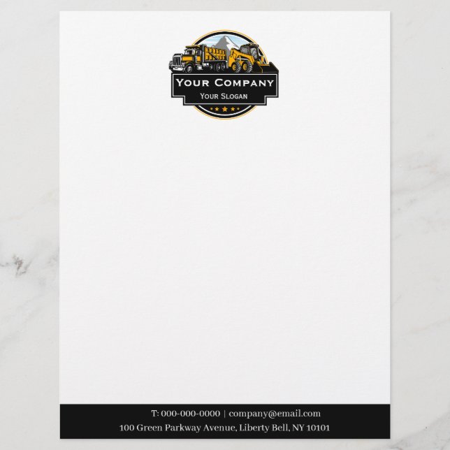 Professional Heavy Equipment Construction Company  Custom Letterhead (Front)